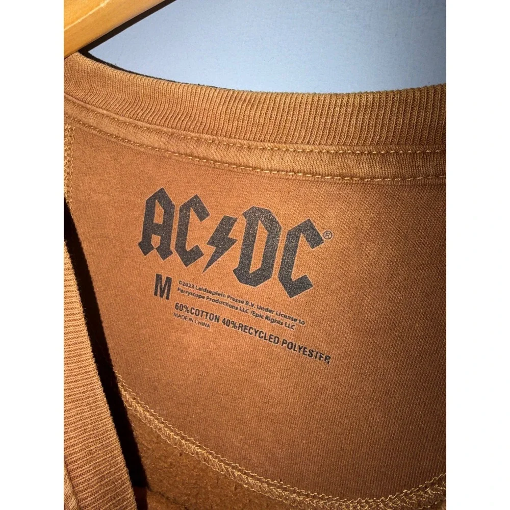 AC/DC‎ Graphic Sweatshirt Mens Medium Brown Acid Wash Est 1973 Band Pullover